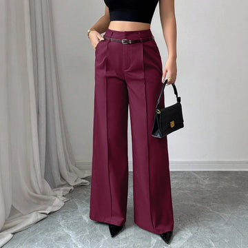 Mia Muse Pants Summer Korean Comfortable Plain Full Length Wide Leg Vacation Pants For Women (without Belt)