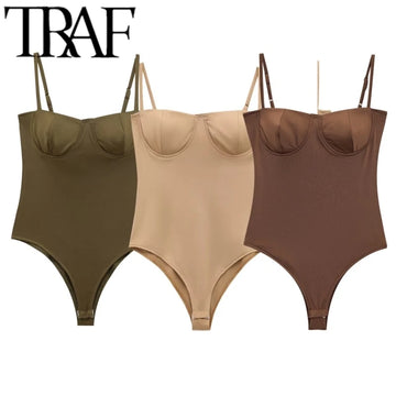 Soft 2025 Woman Fashion Cup Silk Satin Texture Underwear Style Jumpsuit Casual Slim Halter Bodysuits Summer Autumn
