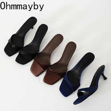 Summer Fashion Women Open Toe Slippers Fashion Slip On Ladies Comfort Outdoor Thin Heel Dress Slides