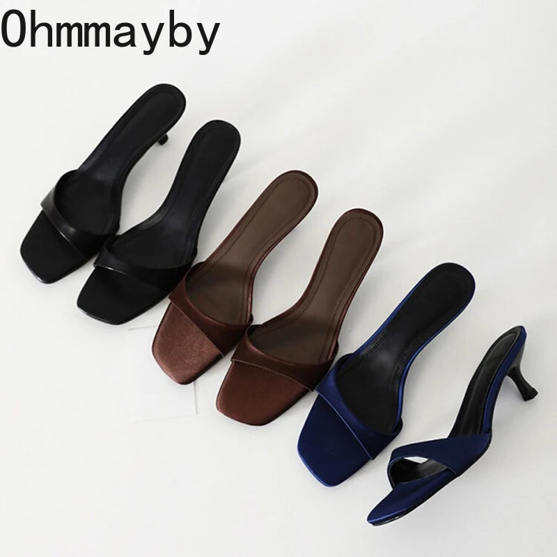 Summer Fashion Women Open Toe Slippers Fashion Slip On Ladies Comfort Outdoor Thin Heel Dress Slides